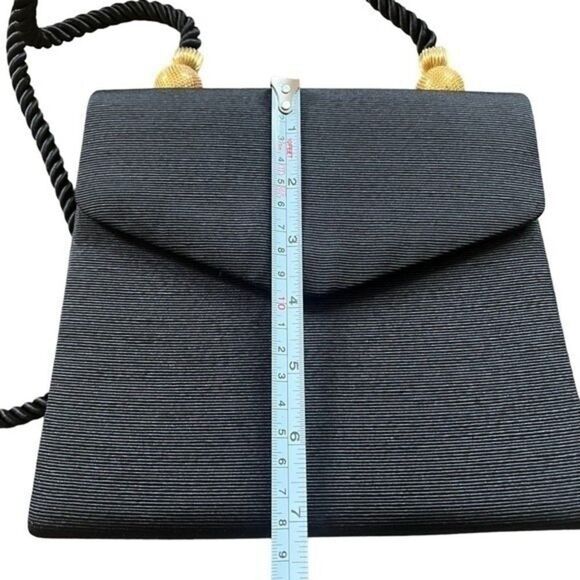 Women Evening Bag Black Gold Finish Design and Rope Straps Inside Flap Pocket - Picture 10 of 16